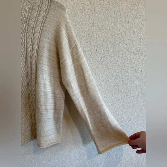SWTR Bell Sleeve Cable Knit Cotton Cashmere‎ Blend Sweater Ecru Combo XS Neutral - Picture 4 of 7